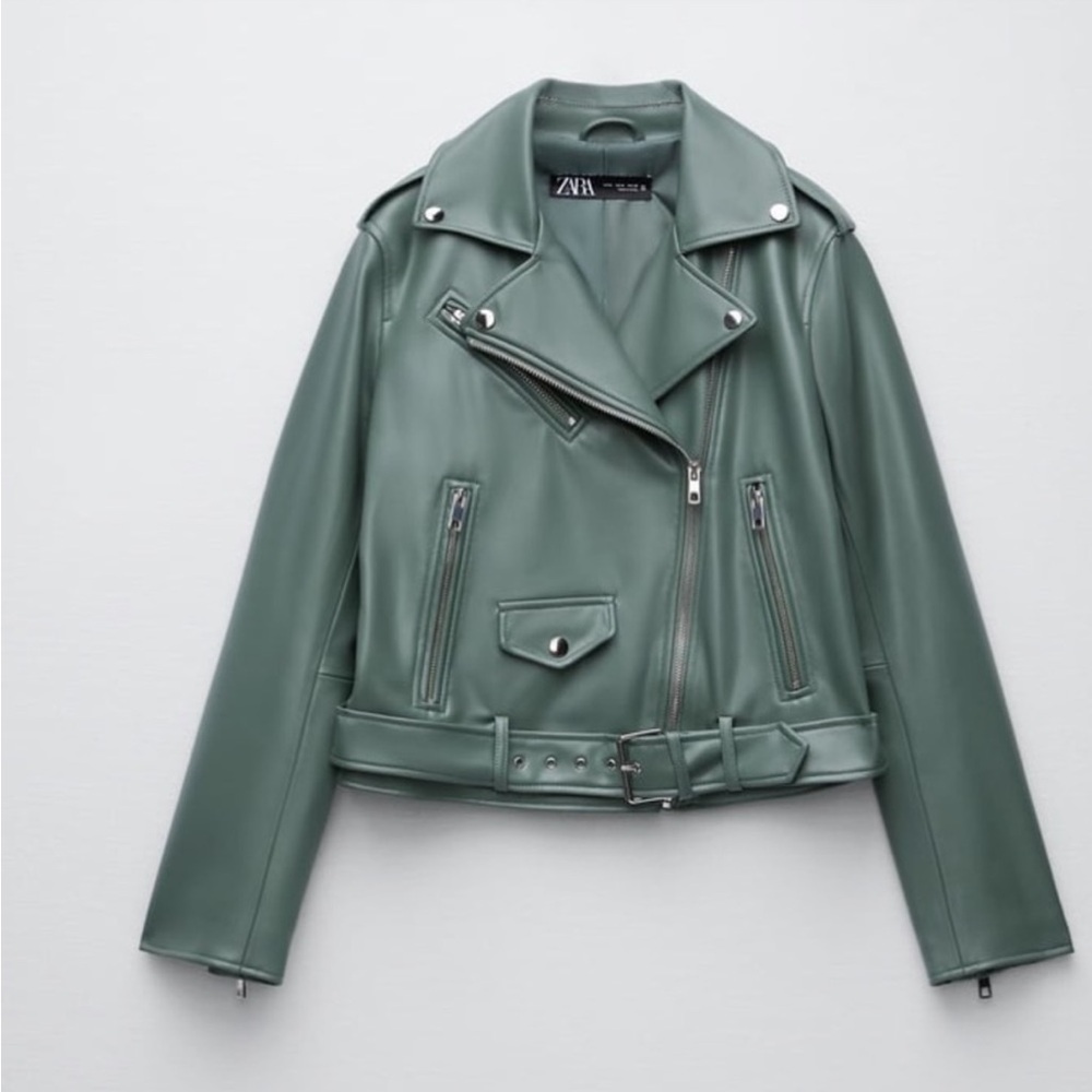 NWOT Zara Faux Green Leather Jacket